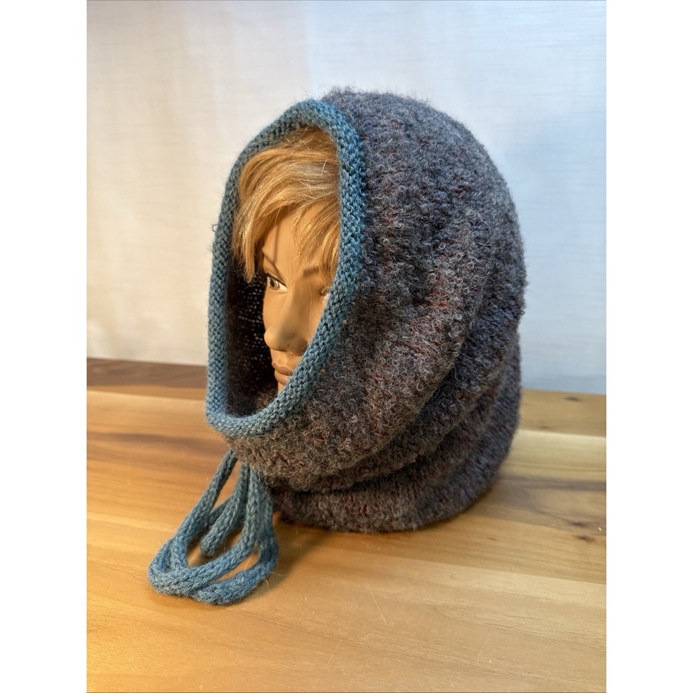Shupaca Alpaca Knit Balaclava Hooded Cowl Hat Scarf Boucle Blue Purple Peru OS